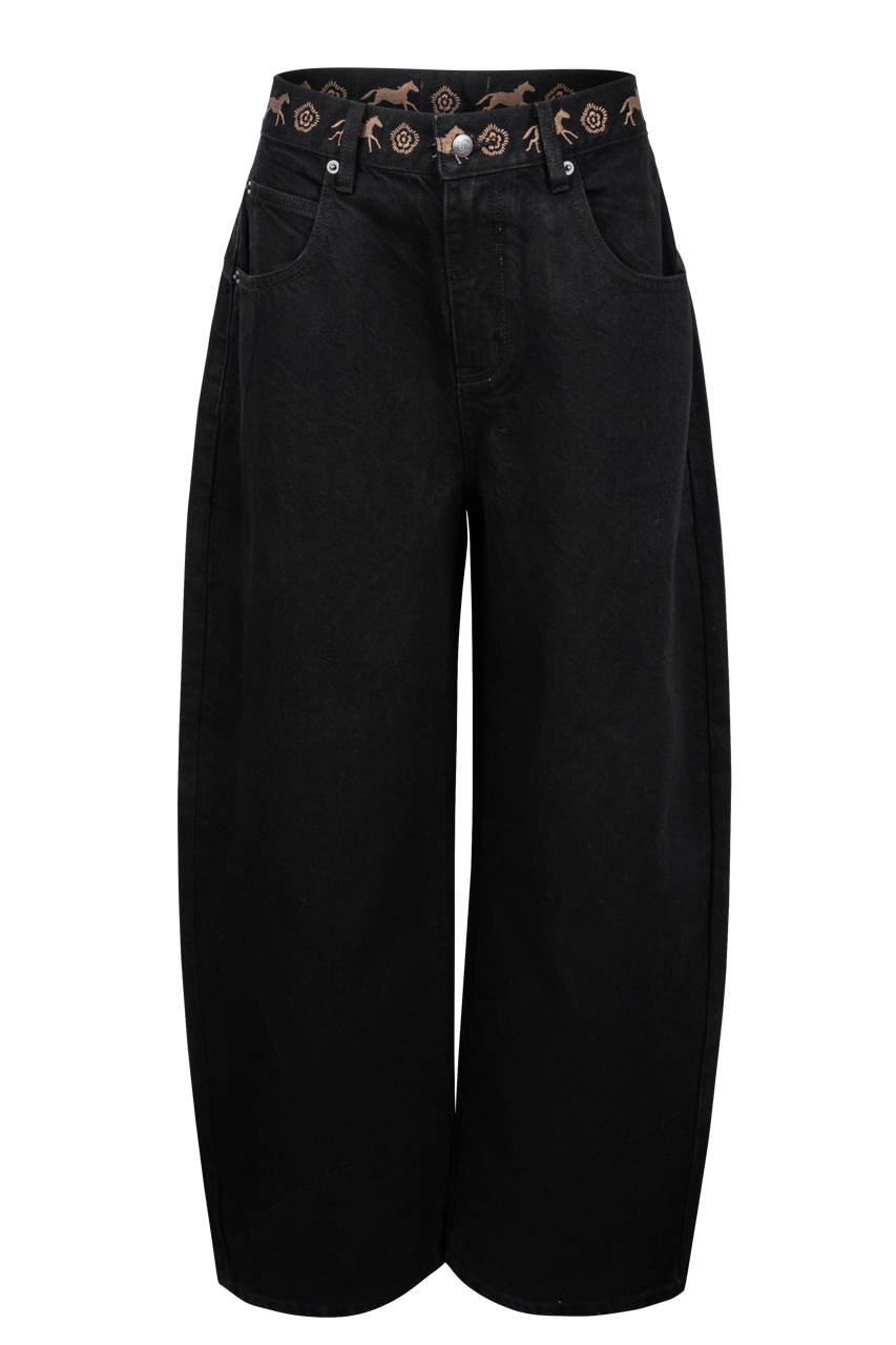 Understated Leather Back On The Horse Barrel Jeans