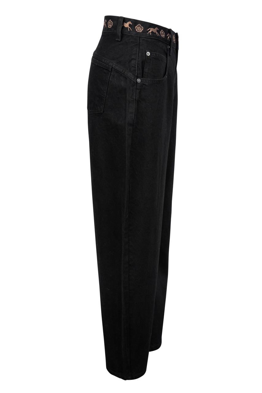 Understated Leather Back On The Horse Barrel Jeans
