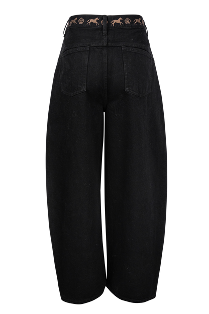 Understated Leather Back On The Horse Barrel Jeans