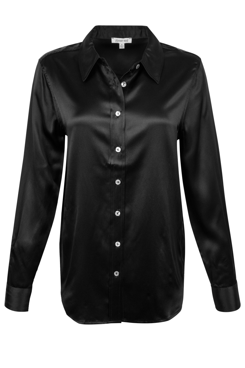 Johnny Was Silk Collared Button Down Shirt - Black