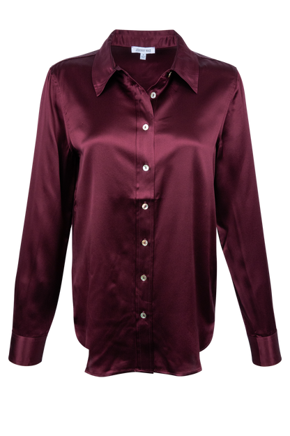 Johnny Was Silk Collared Button Down Shirt - Wine