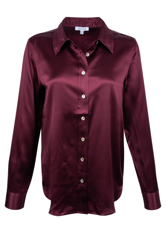 Johnny Was Silk Collared Button Down Shirt - Wine