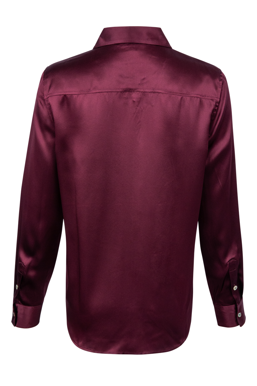 Johnny Was Silk Collared Button Down Shirt - Wine