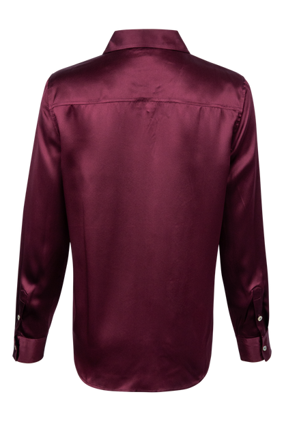 Johnny Was Silk Collared Button Down Shirt - Wine