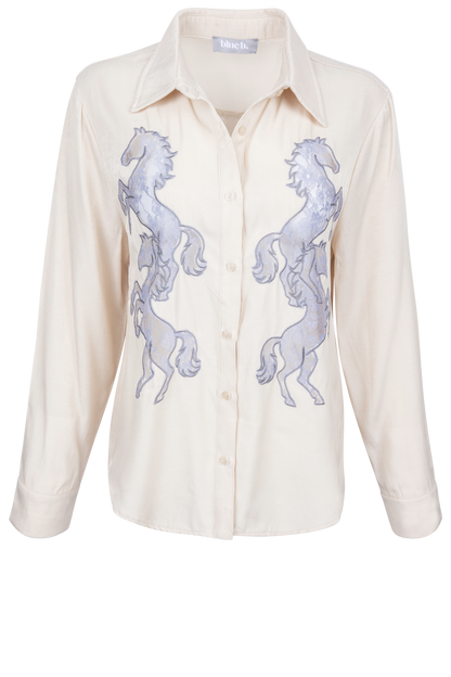 Blue Lace Horse Button Down Shirt