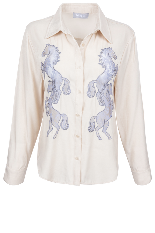 Blue Lace Horse Button Down Shirt