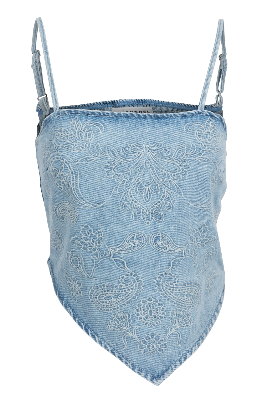 Denim Paisley Embroidery Bandana Top