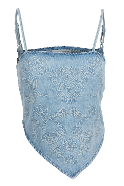 Denim Paisley Embroidery Bandana Top