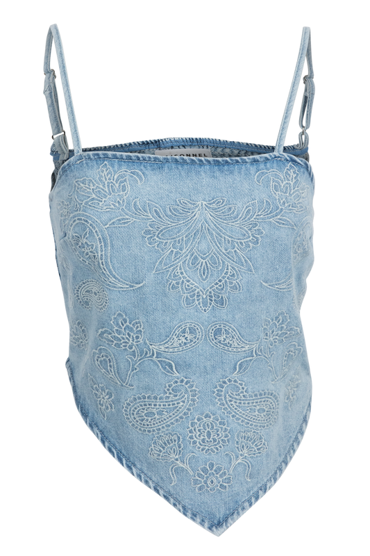 Denim Paisley Embroidery Bandana Top