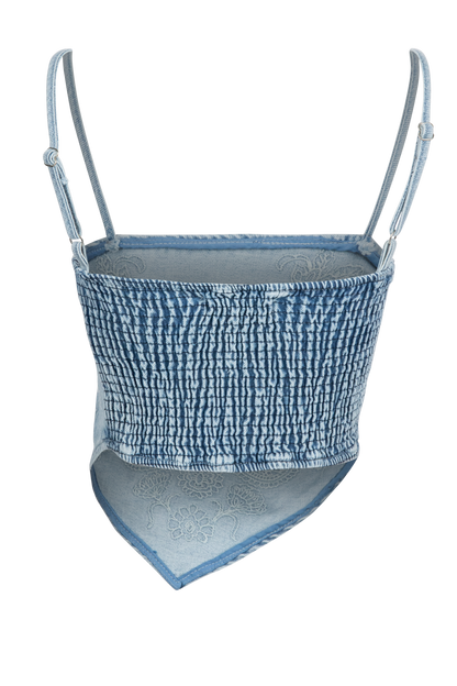 Denim Paisley Embroidery Bandana Top