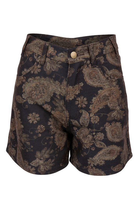 Gilded Paisley Denim Shorts