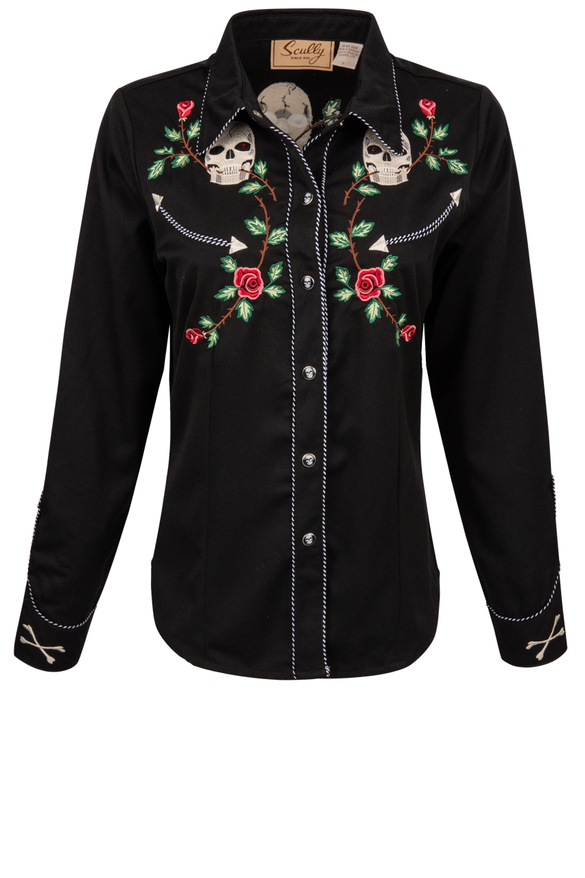 Scully Women's Western Skulls and Roses Shirt