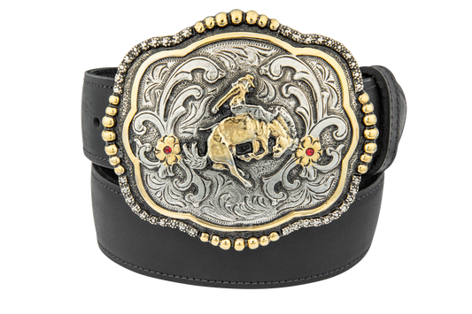 Juan Antonio Black Leather Bronc Riding Western Belt
