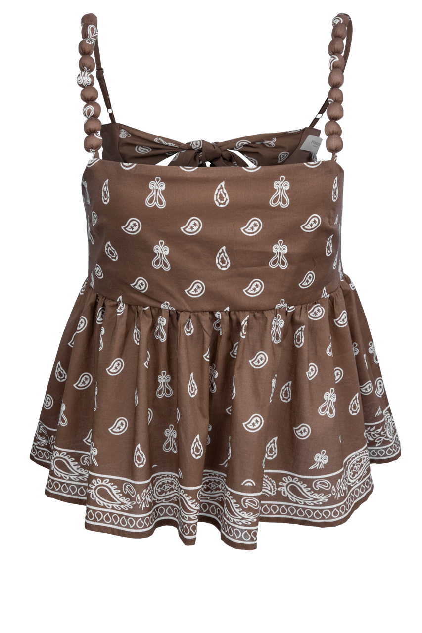 Peace Love Line Brown Paisley Peplum Top