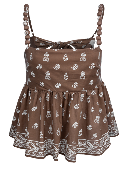 Peace Love Line Brown Paisley Peplum Top