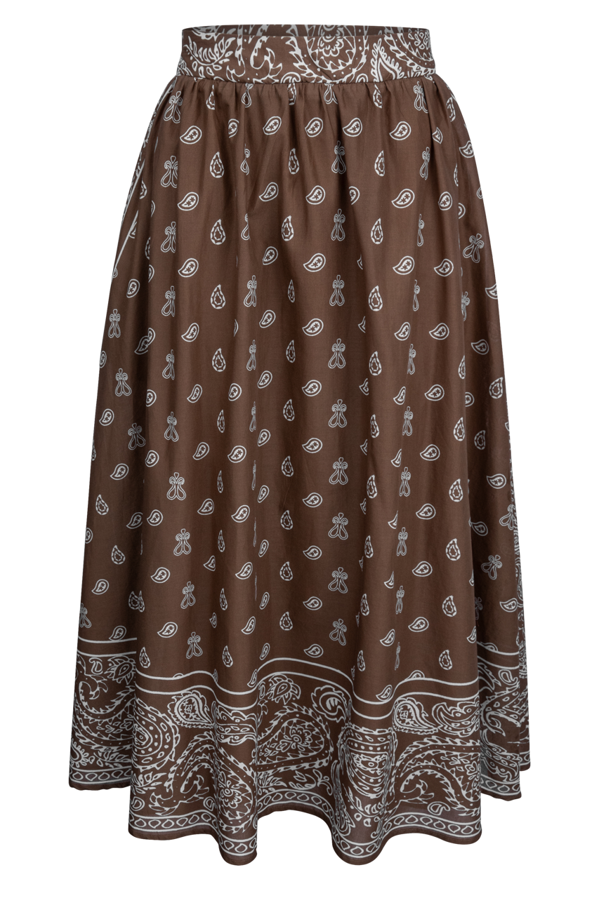 Peace Love Line Brown Paisley Midi Skirt