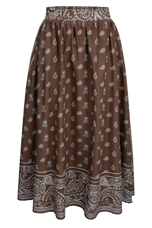 Love Peace Line Brown Paisley Midi Skirt