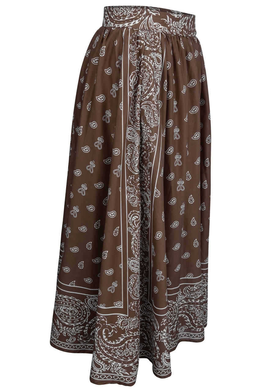 Peace Love Line Brown Paisley Midi Skirt