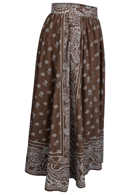 Peace Love Line Brown Paisley Midi Skirt