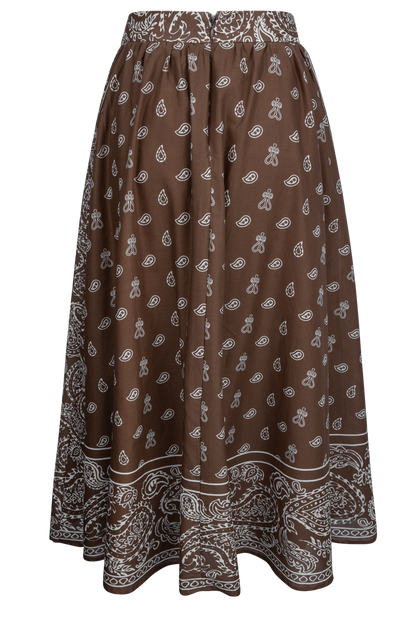 Peace Love Line Brown Paisley Midi Skirt