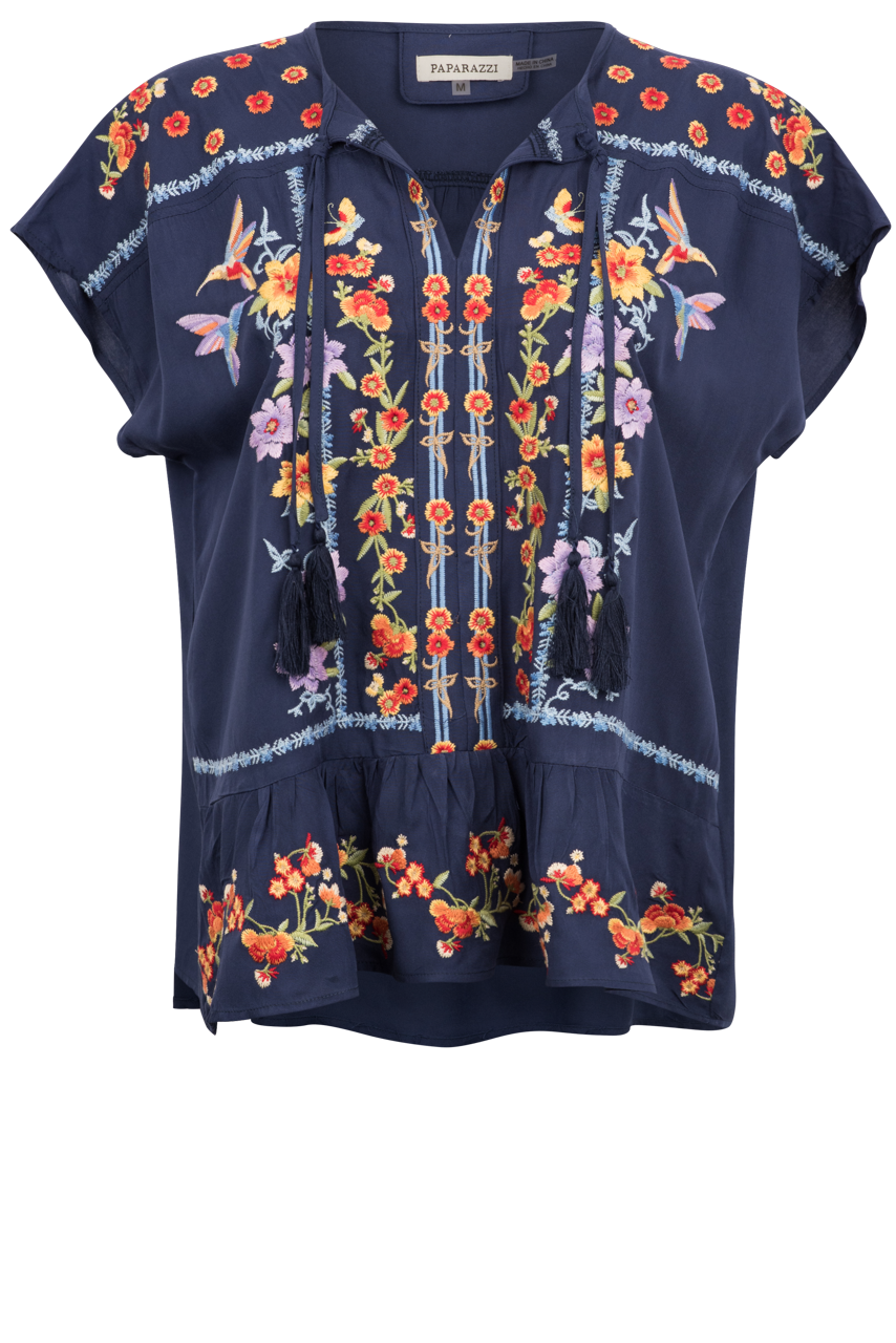 Paparazzi Navy Embroidered Blouse