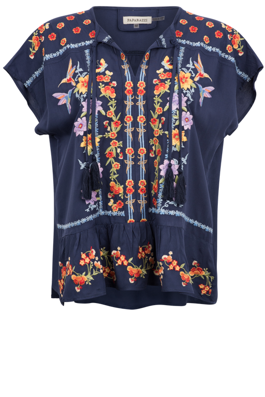 Paparazzi Navy Embroidered Blouse