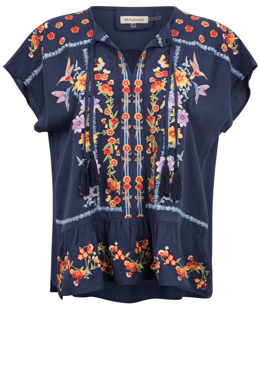 Paparazzi Navy Embroidered Western Blouse Pinto Ranch