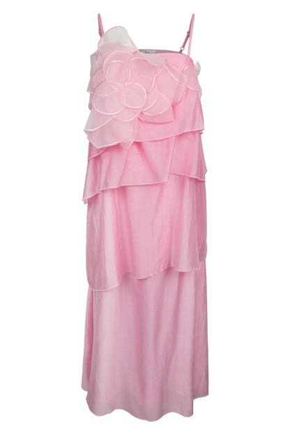 3D Floral Applique Tiered Maxi Dress