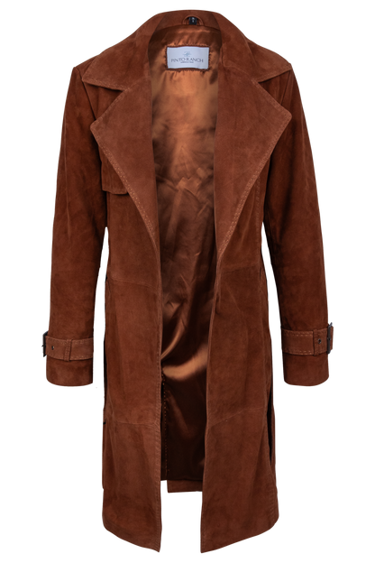 Brown Suede Lamb Leather Trench Coat