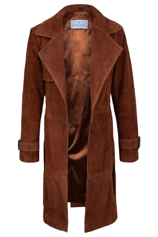Brown Suede Lamb Leather Trench Coat