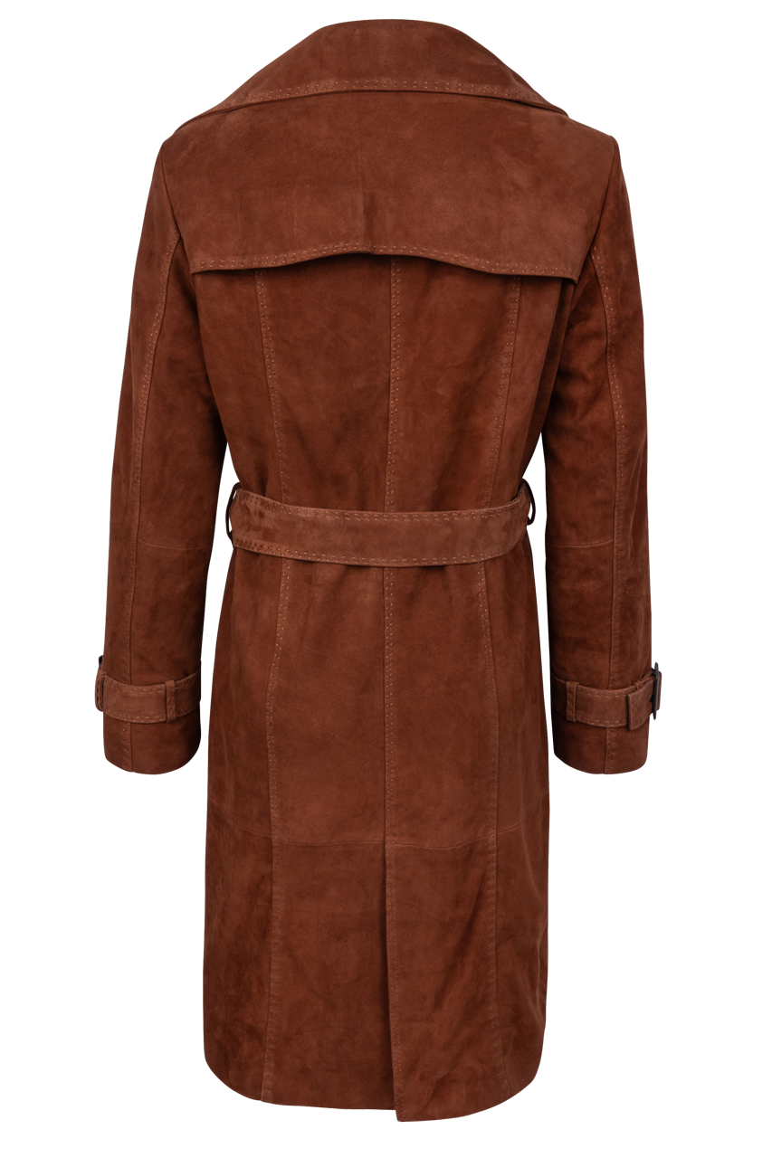 Brown Suede Lamb Leather Trench Coat