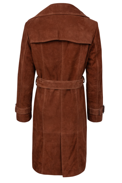 Brown Suede Lamb Leather Trench Coat