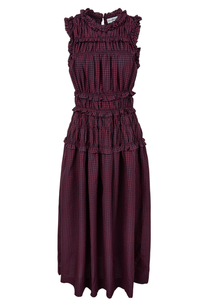 Raisonnel Smocked Ruffle Plaid Maxi Dress - Wine