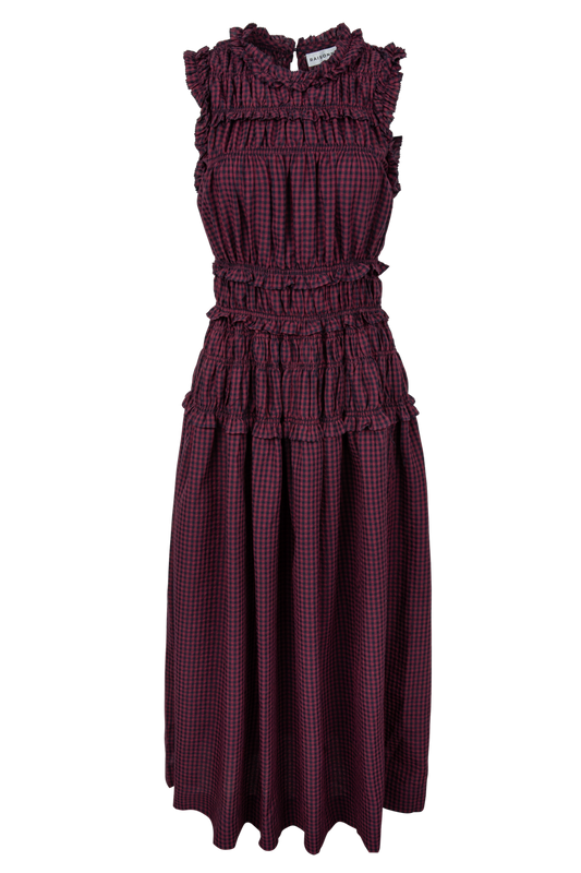 Raisonnel Smocked Ruffle Plaid Maxi Dress - Wine