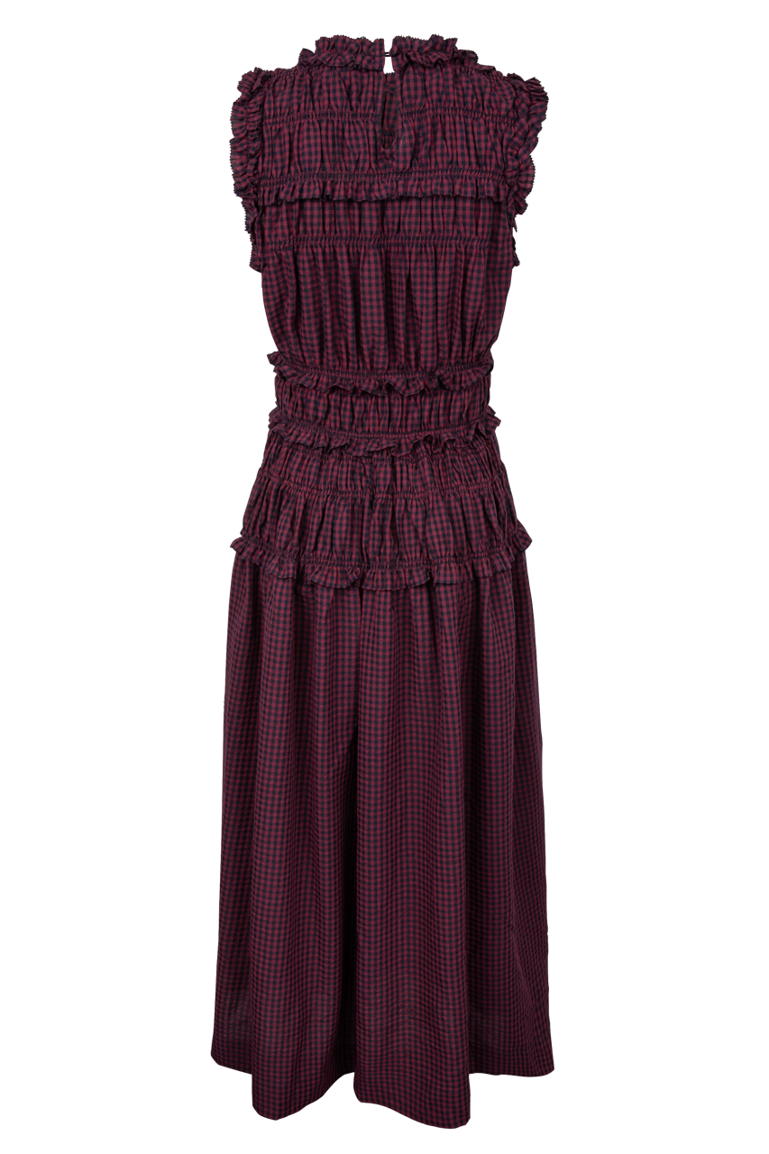 Raisonnel Smocked Ruffle Plaid Maxi Dress - Wine