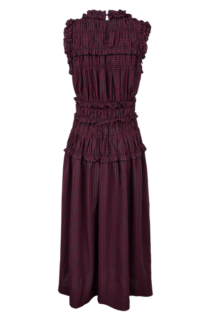 Raisonnel Smocked Ruffle Plaid Maxi Dress - Wine
