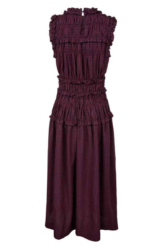 Raisonnel Smocked Ruffle Plaid Maxi Dress - Wine - alternate view