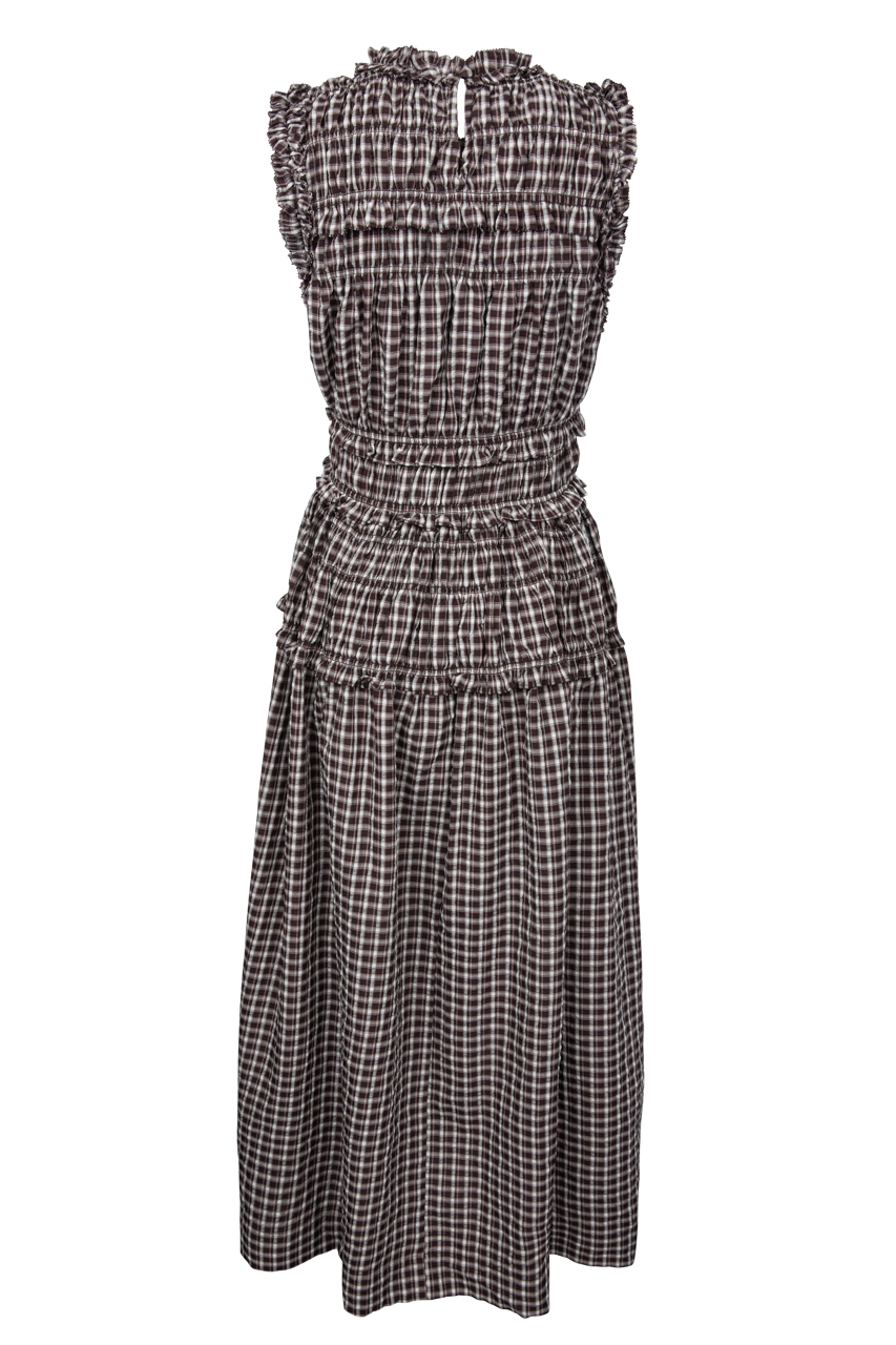 Raisonnel Smocked Ruffle Plaid Maxi Dress - Brown