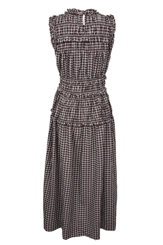 Raisonnel Smocked Ruffle Plaid Maxi Dress - Brown - alternate view
