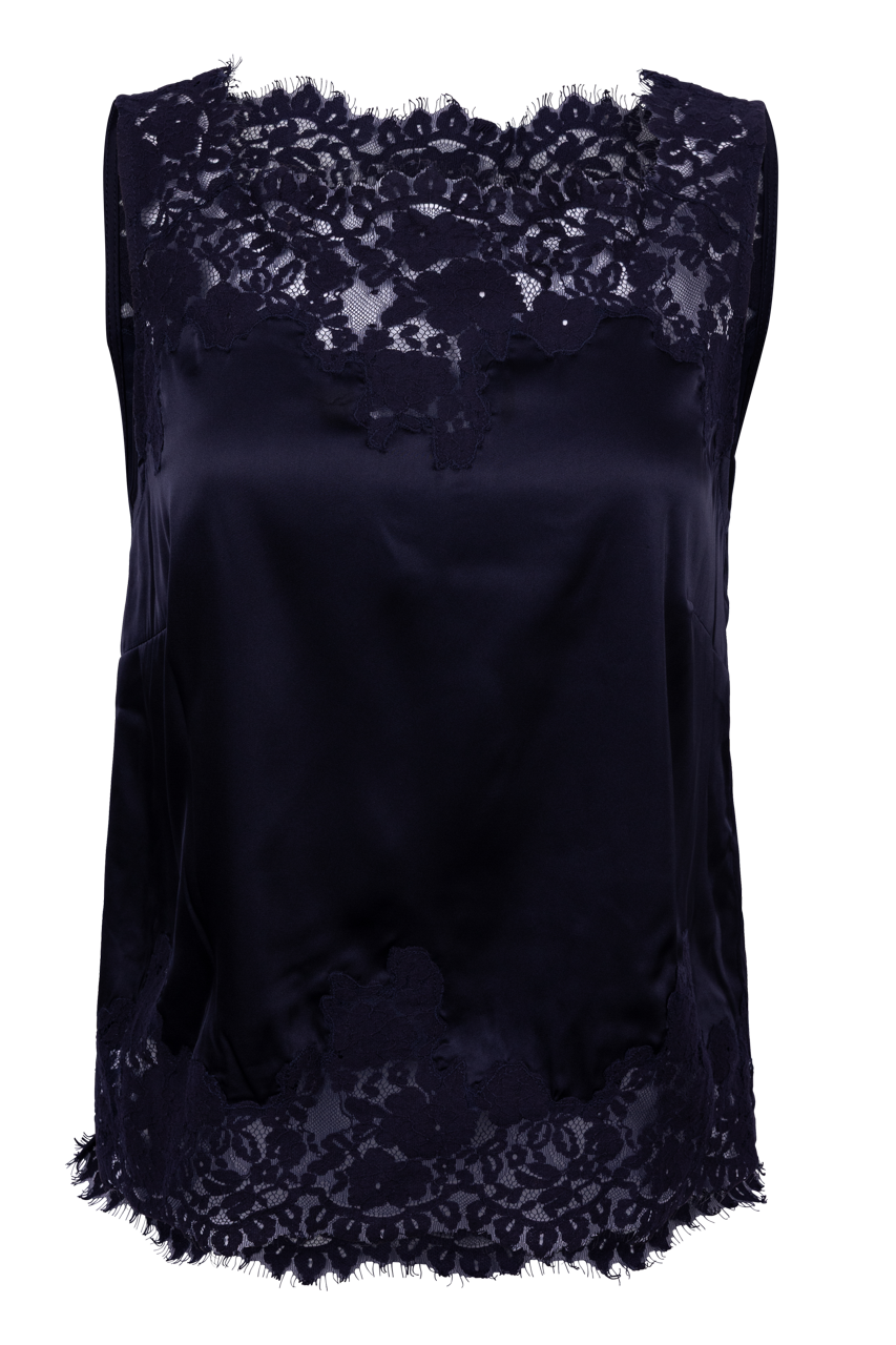 Raisonnel Lace Trim Satin Sleeveless Blouse