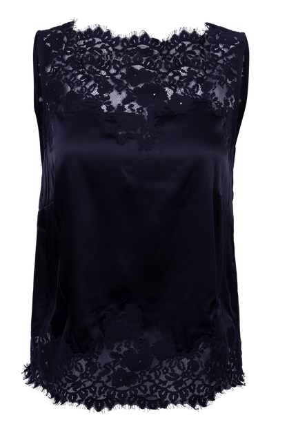 Raisonnel Lace Trim Satin Sleeveless Blouse