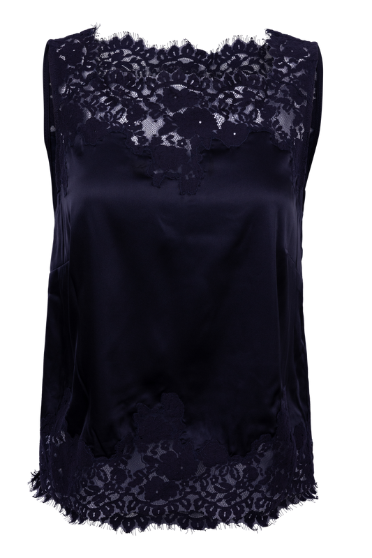 Raisonnel Lace Trim Satin Sleeveless Blouse