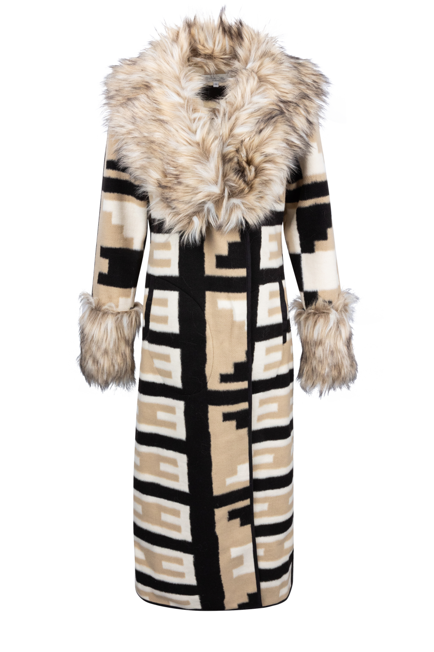 Tasha Polizzi Neutral Faux Fur Blanket Coat