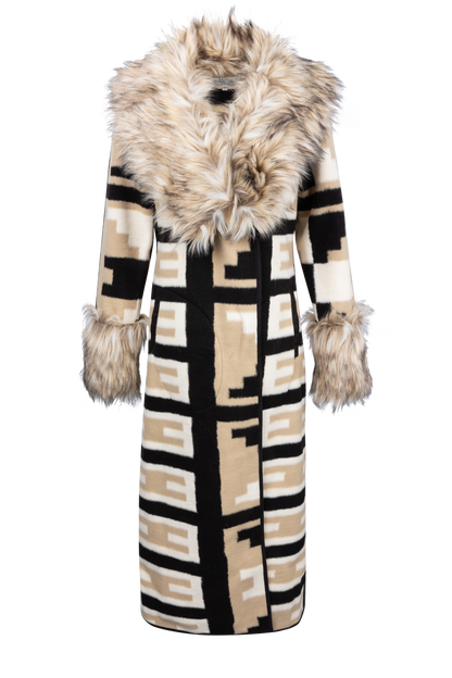 Tasha Polizzi Neutral Faux Fur Blanket Coat