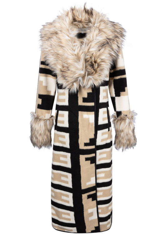 Tasha Polizzi Neutral Faux Fur Blanket Coat