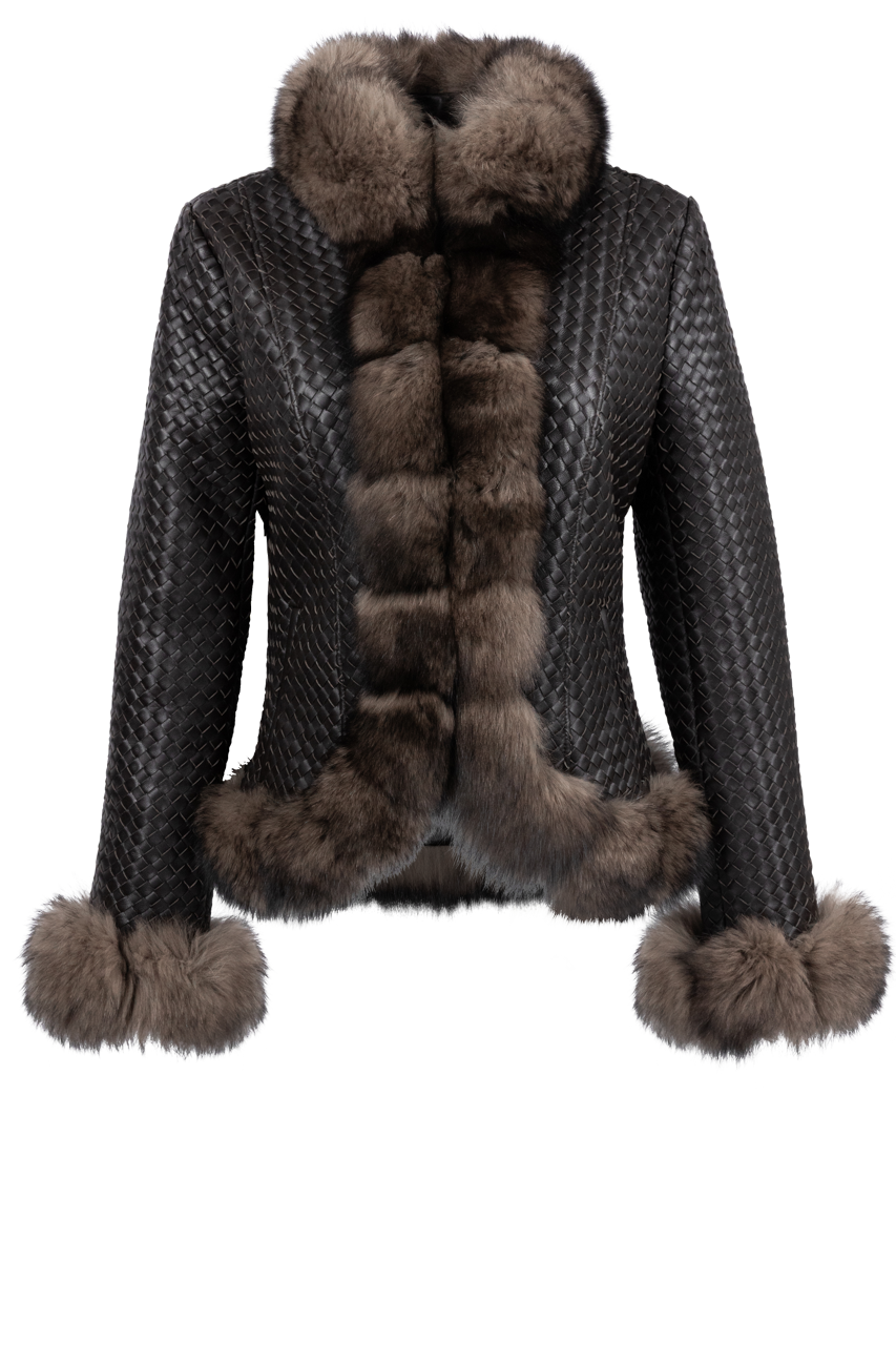 Pinto Ranch Brown Leather Woven Jacket