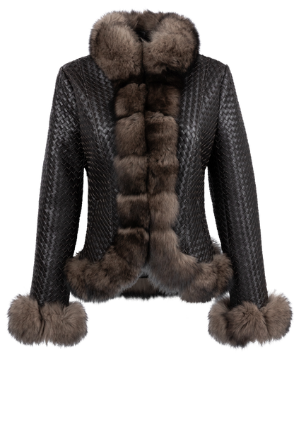 Pinto Ranch Brown Leather Woven Jacket