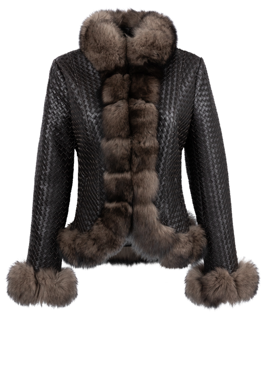 Pinto Ranch Brown Leather Woven Jacket