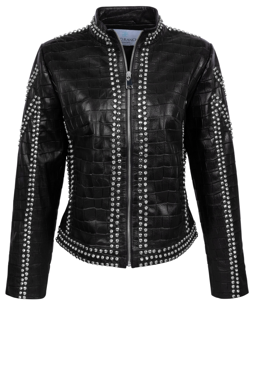 Pinto Ranch Black Leather Crystal Jacket