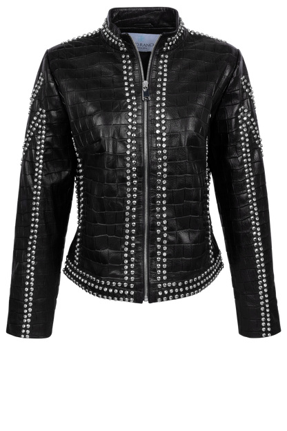 Pinto Ranch Black Leather Crystal Jacket